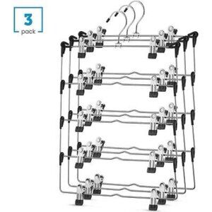 Space Saving 5 Tier Metal Skirt Hanger with Clips (3 Pack)